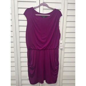 Nine West Sleeveless Drape Pullover Lined Stretch Dress Size 12 Fuchsia NWT
